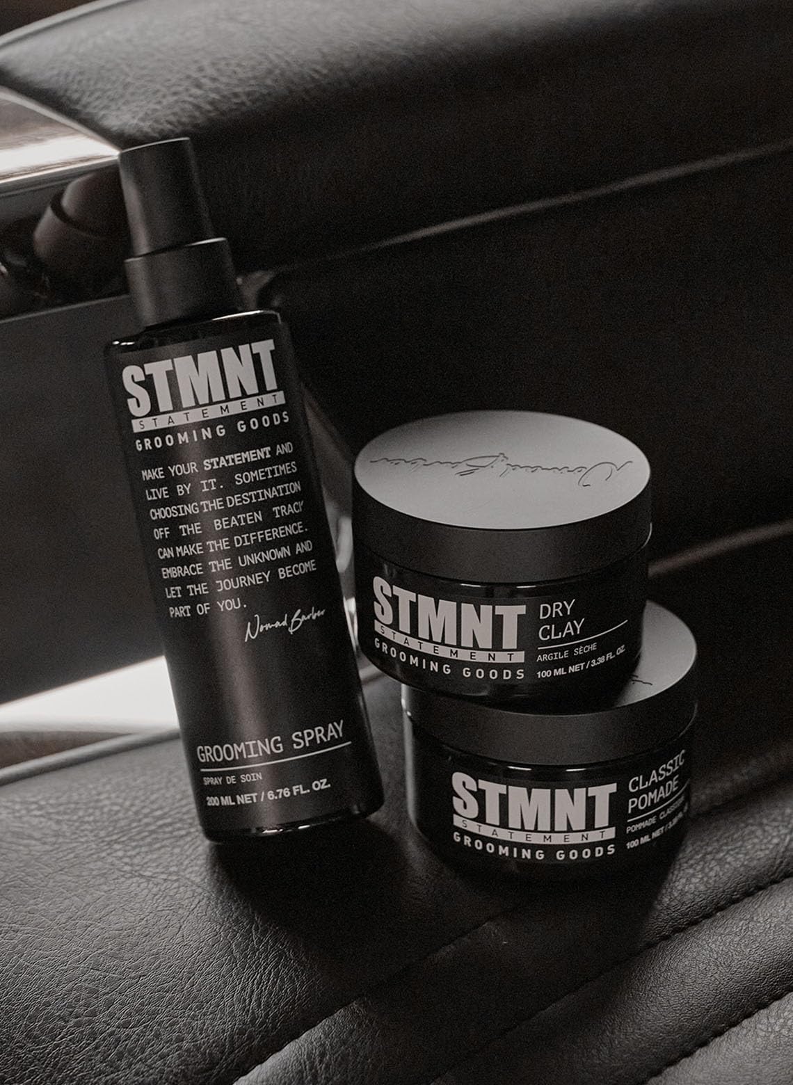 Authentic STMNT Classic Pomade back label showing premium ingredients