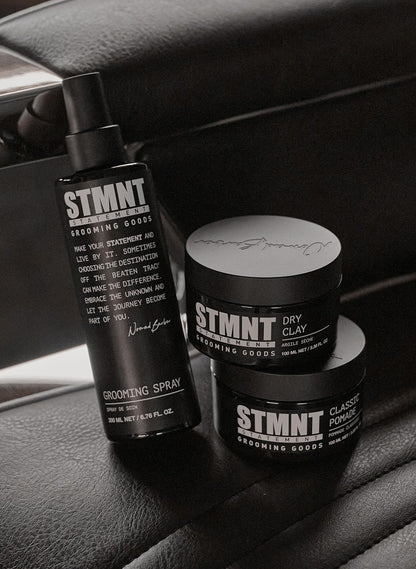 Authentic STMNT Classic Pomade back label showing premium ingredients