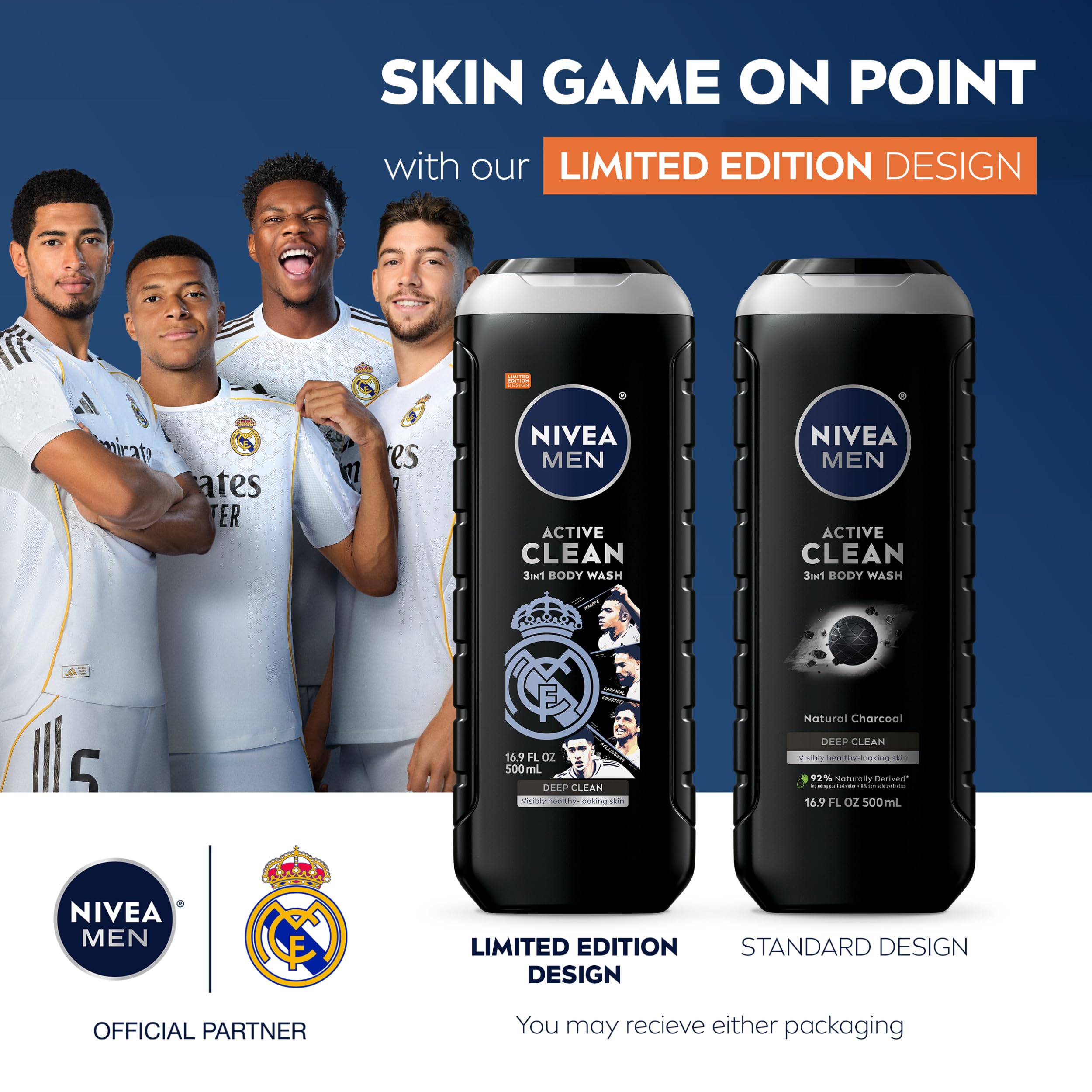 Nivea Men 3-in-1 charcoal body wash bottle packaging