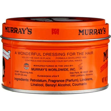 Murray's high shine hair pomade side profile showing product details