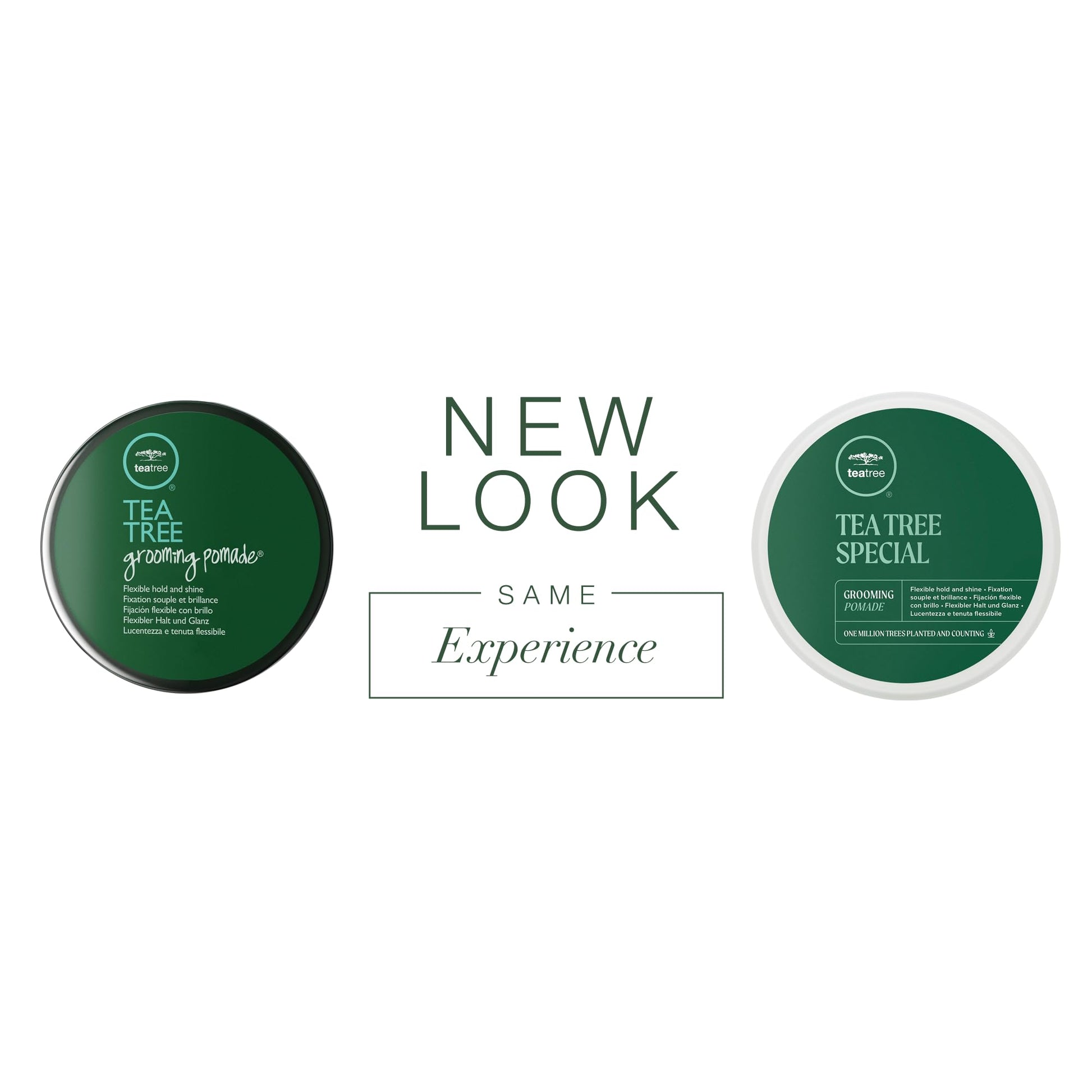 Tea Tree flexible hold and high shine hair pomade three ounce tub text details