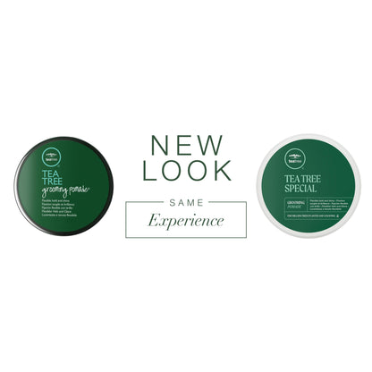 Tea Tree flexible hold and high shine hair pomade three ounce tub text details