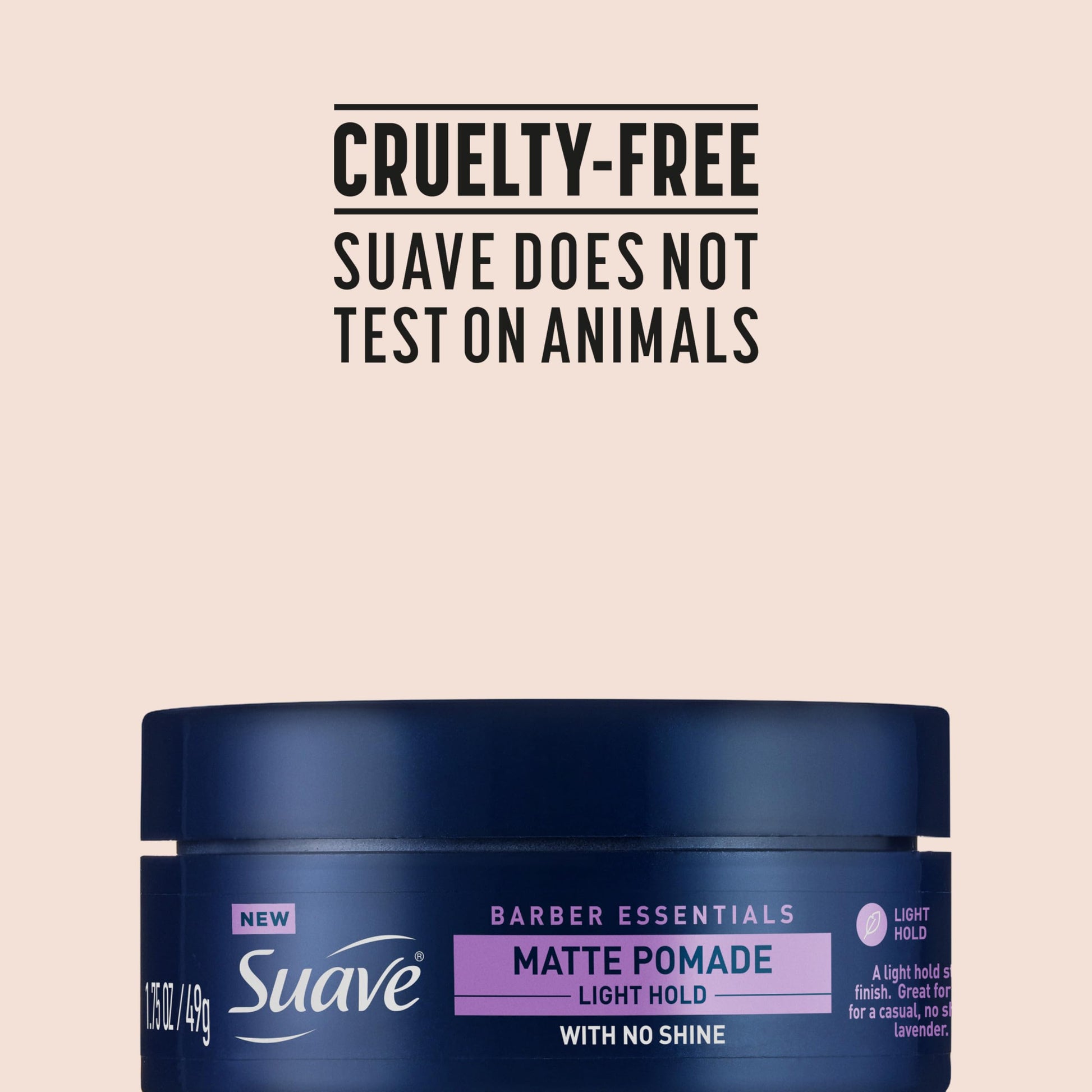Suave Barber Essentials matte pomade jar demonstrating product size.
