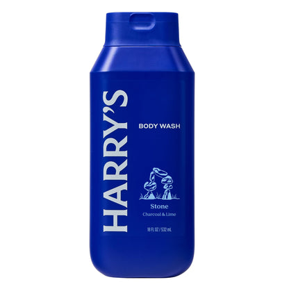 Three bottles of Harrys Stone body wash arranged together