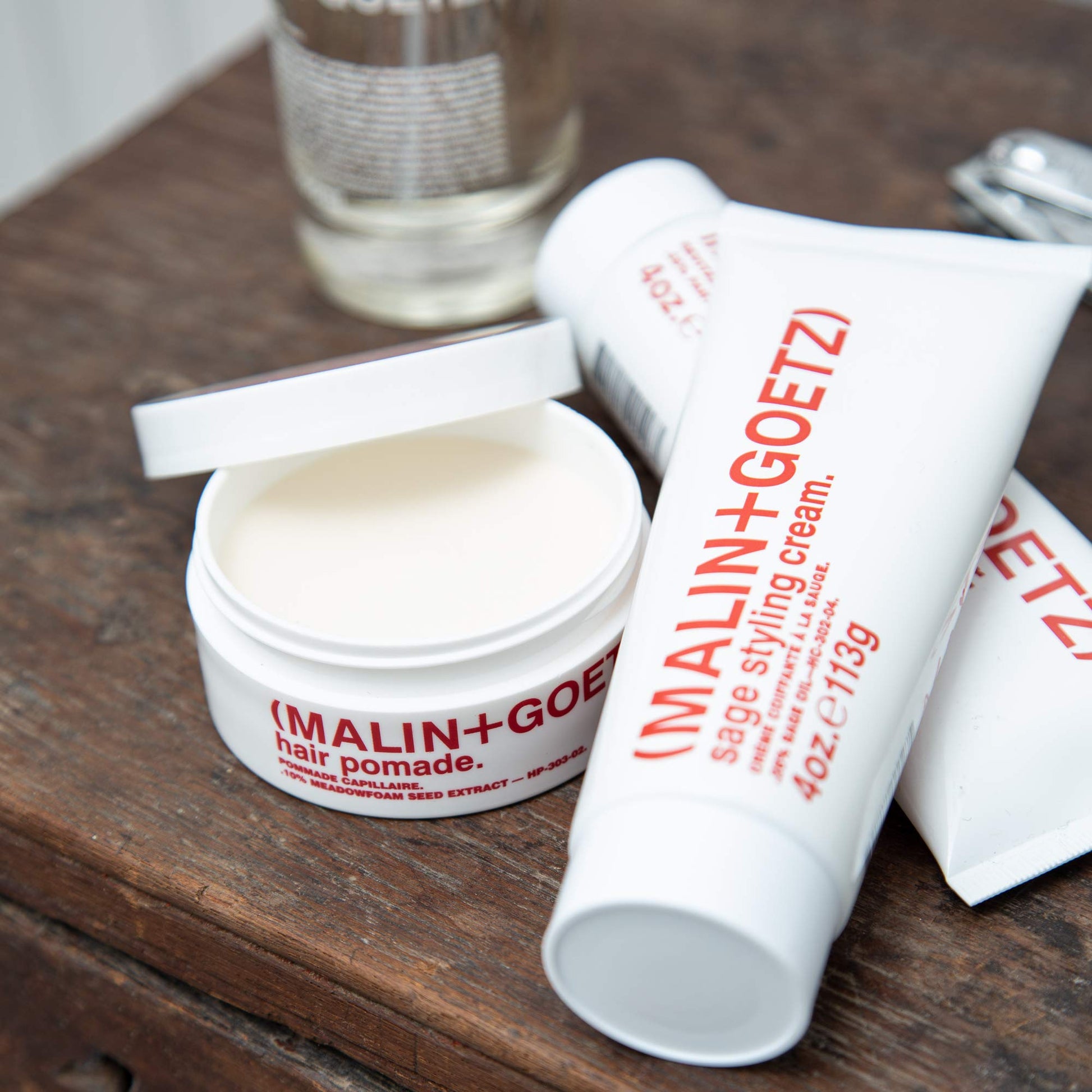 MALIN+GOETZ hair styling wax ingredient label and instructions view