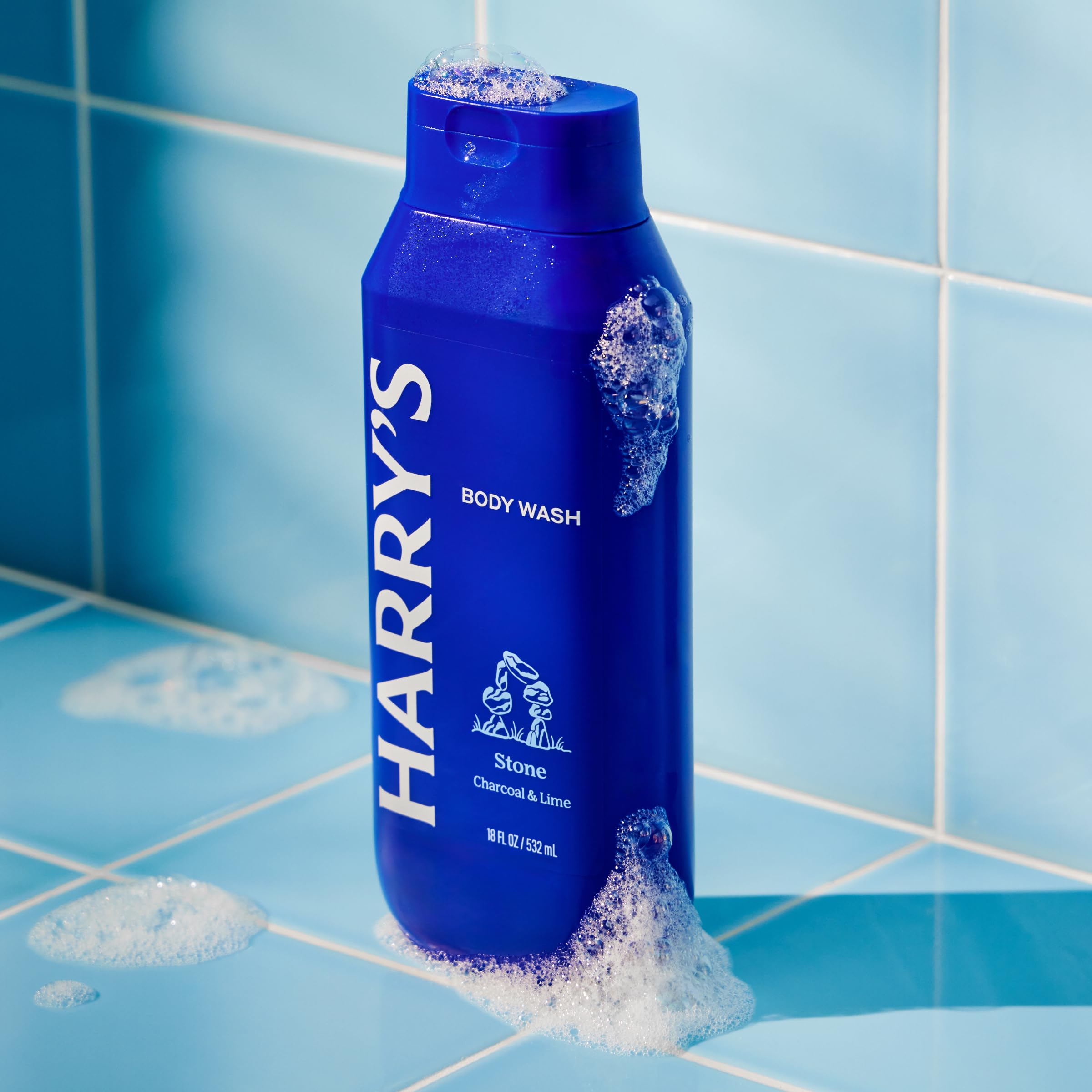 Close up of Harrys Men body wash 18 fluid ounce bottle