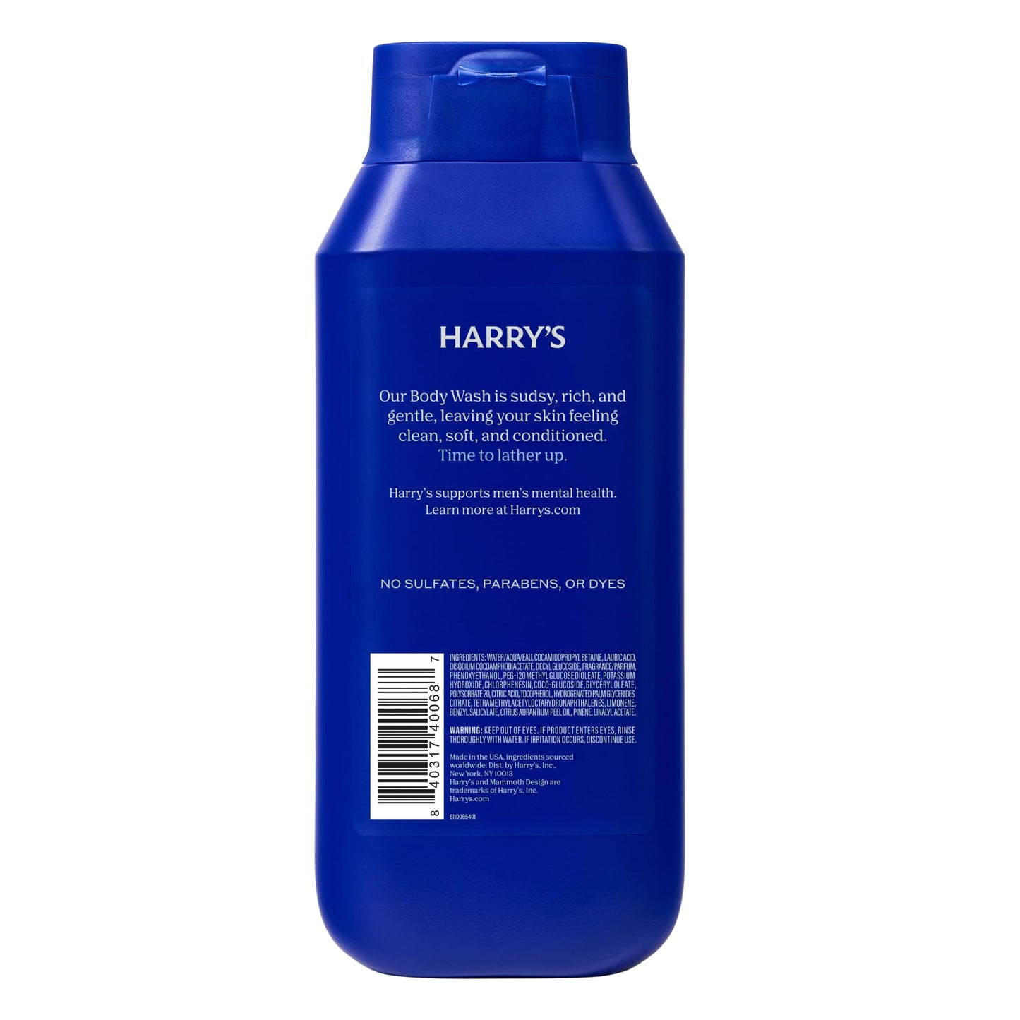 Detailed product label of Harrys Stone men shower gel