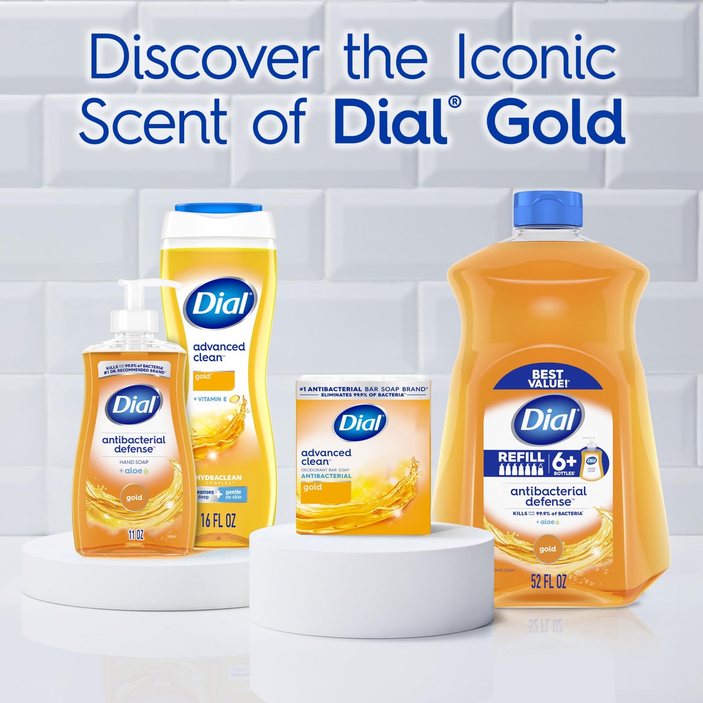 Dermatologist-tested label on Dial Gold body wash bottle