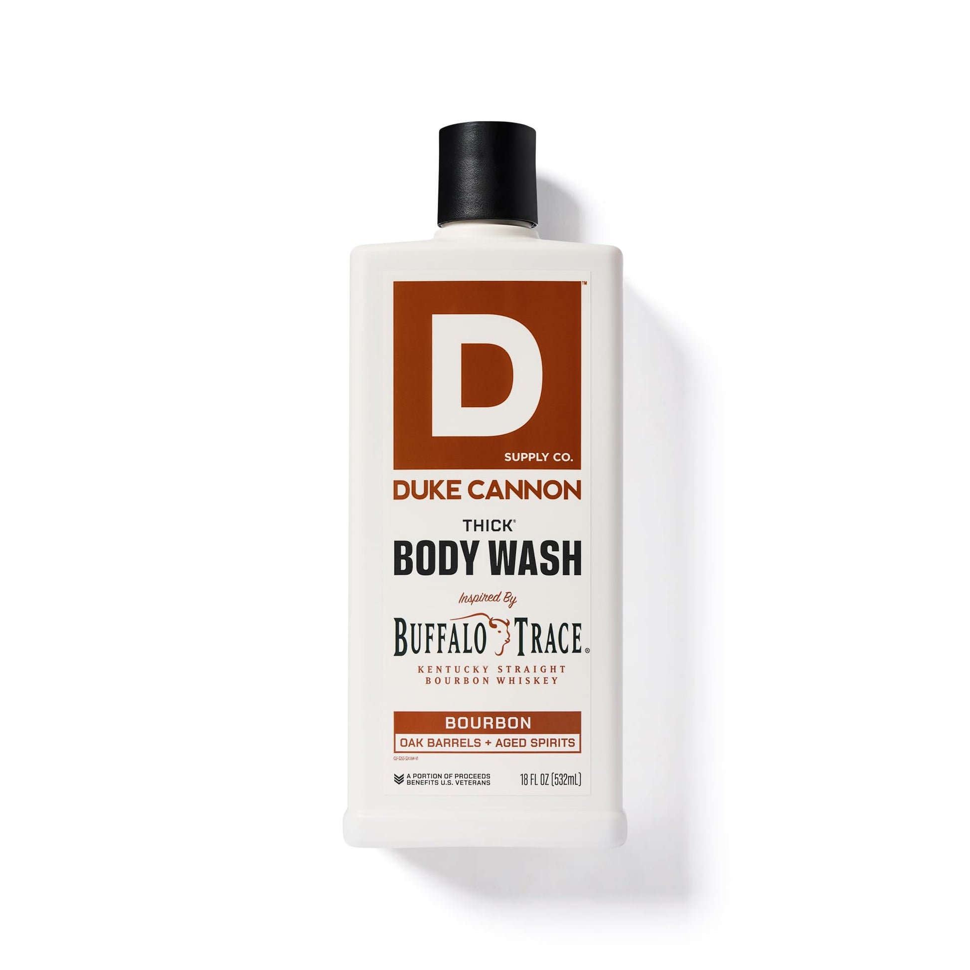 Duke Cannon premium mens grooming thick shower soap bottle with clear text labels