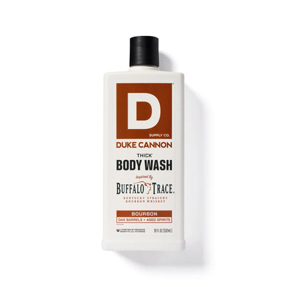 Duke Cannon premium mens grooming thick shower soap bottle with clear text labels