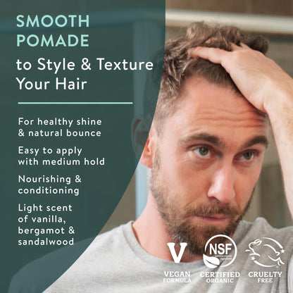 Open tin of Badger organic hair styling wax displaying the smooth texture of the medium hold pomade.