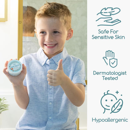 Back label of Lane And Co gentle child hair cream detailing the vegan ingredient list