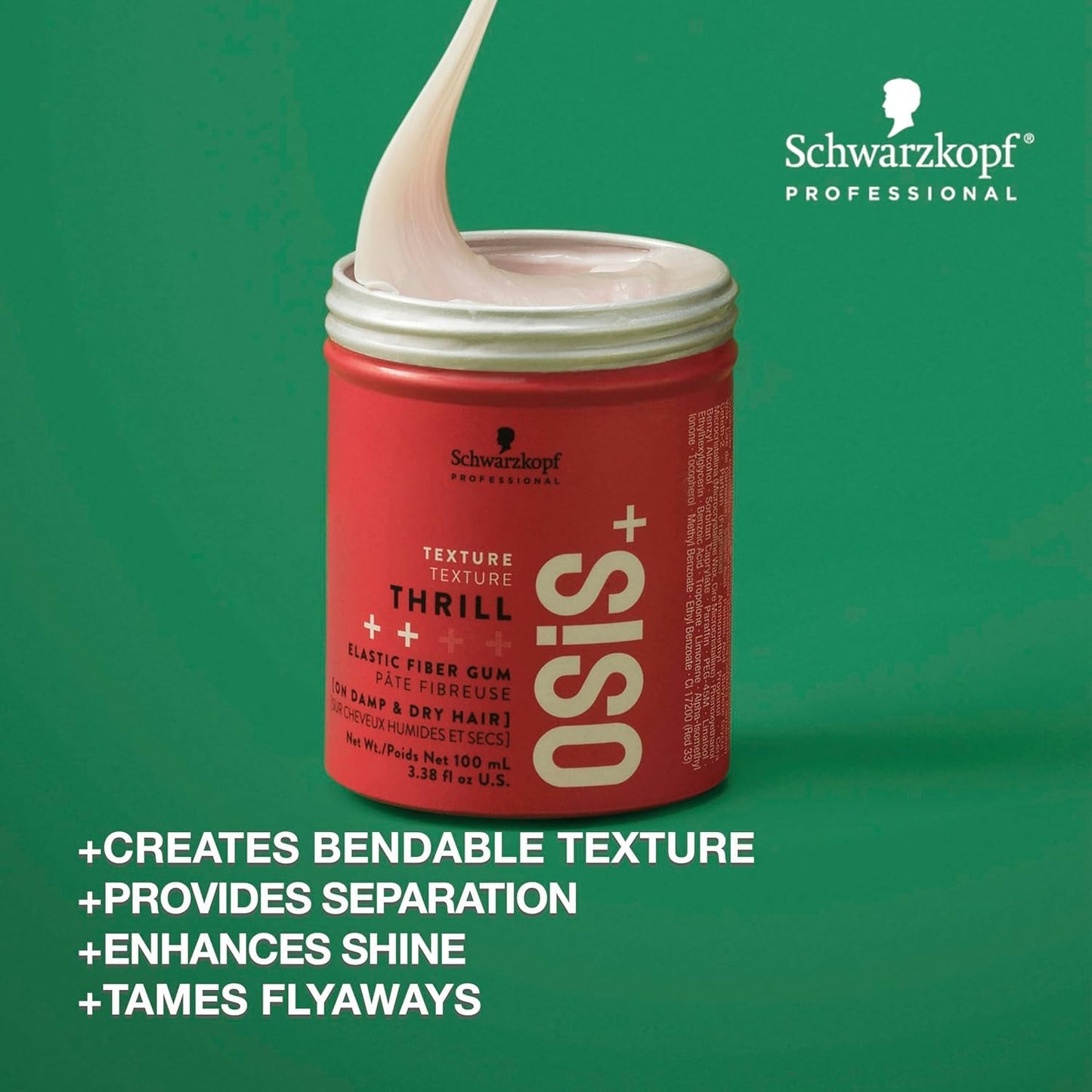 Authentic USA imported OSiS plus Thrill styling paste open tub showing elastic cream texture