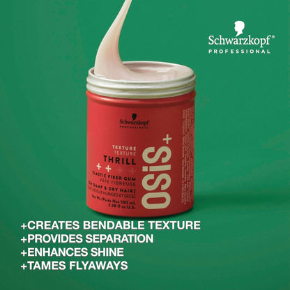 Authentic USA imported OSiS plus Thrill styling paste open tub showing elastic cream texture