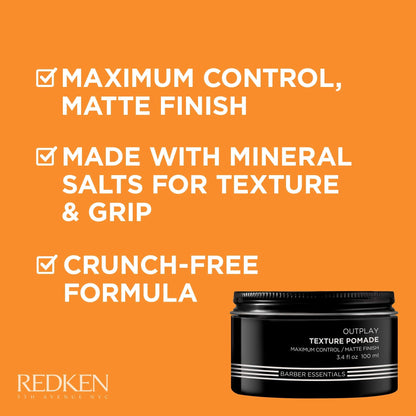 Redken Brews maximum hold matte pomade texture close up showing smooth consistency