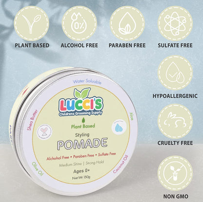 Gentle kids hair gel made with coconut oil and shea butter for styling baby cowlicks and flyaways