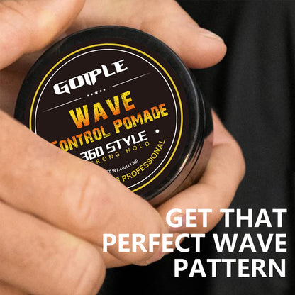 Close up of the Goiple natural pomade container highlighting its flake free formula benefits.