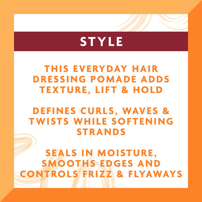 Pure shea butter hair wax packaging showing ingredients and benefits