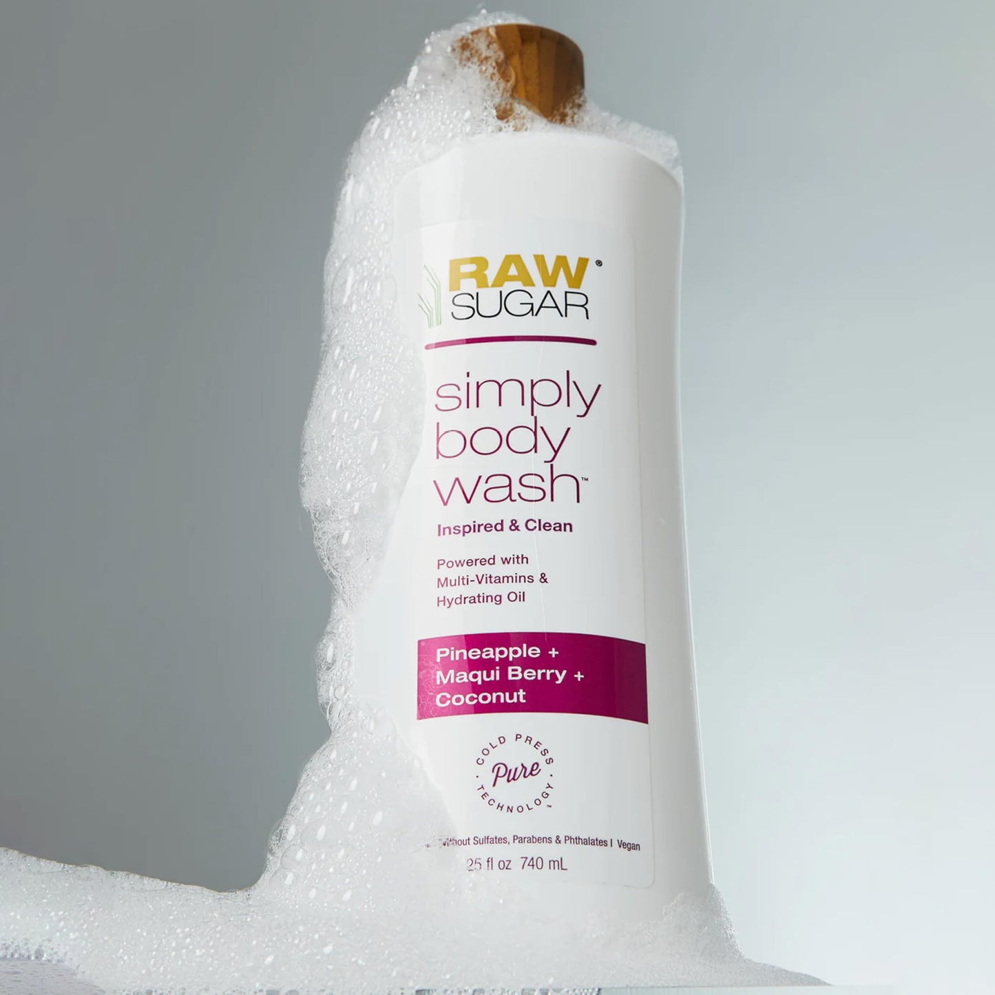 Back of Raw Sugar body wash bottles showing ingredient details