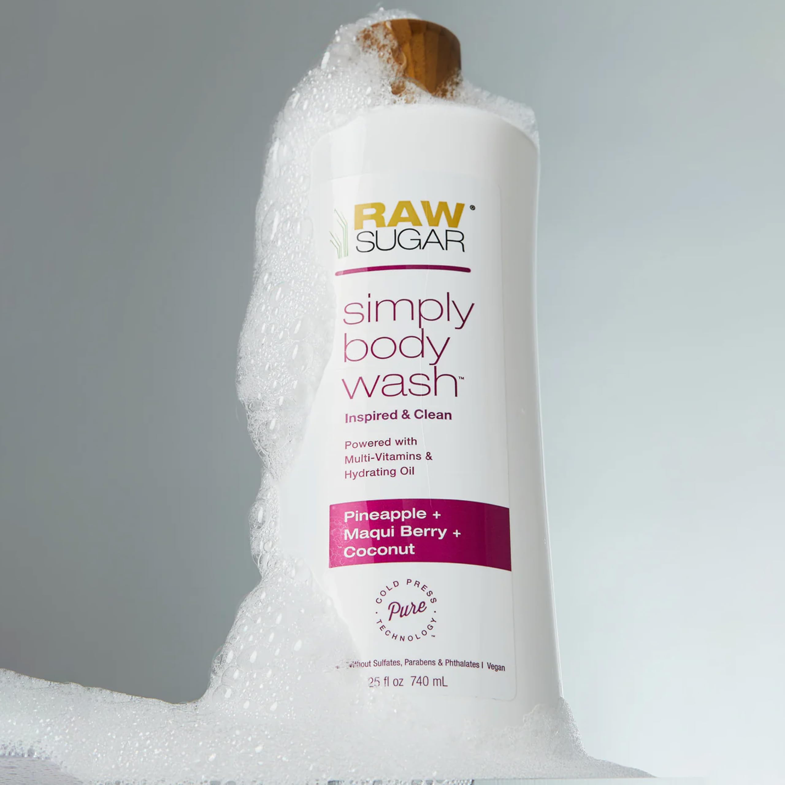 Back of Raw Sugar body wash bottles showing ingredient details