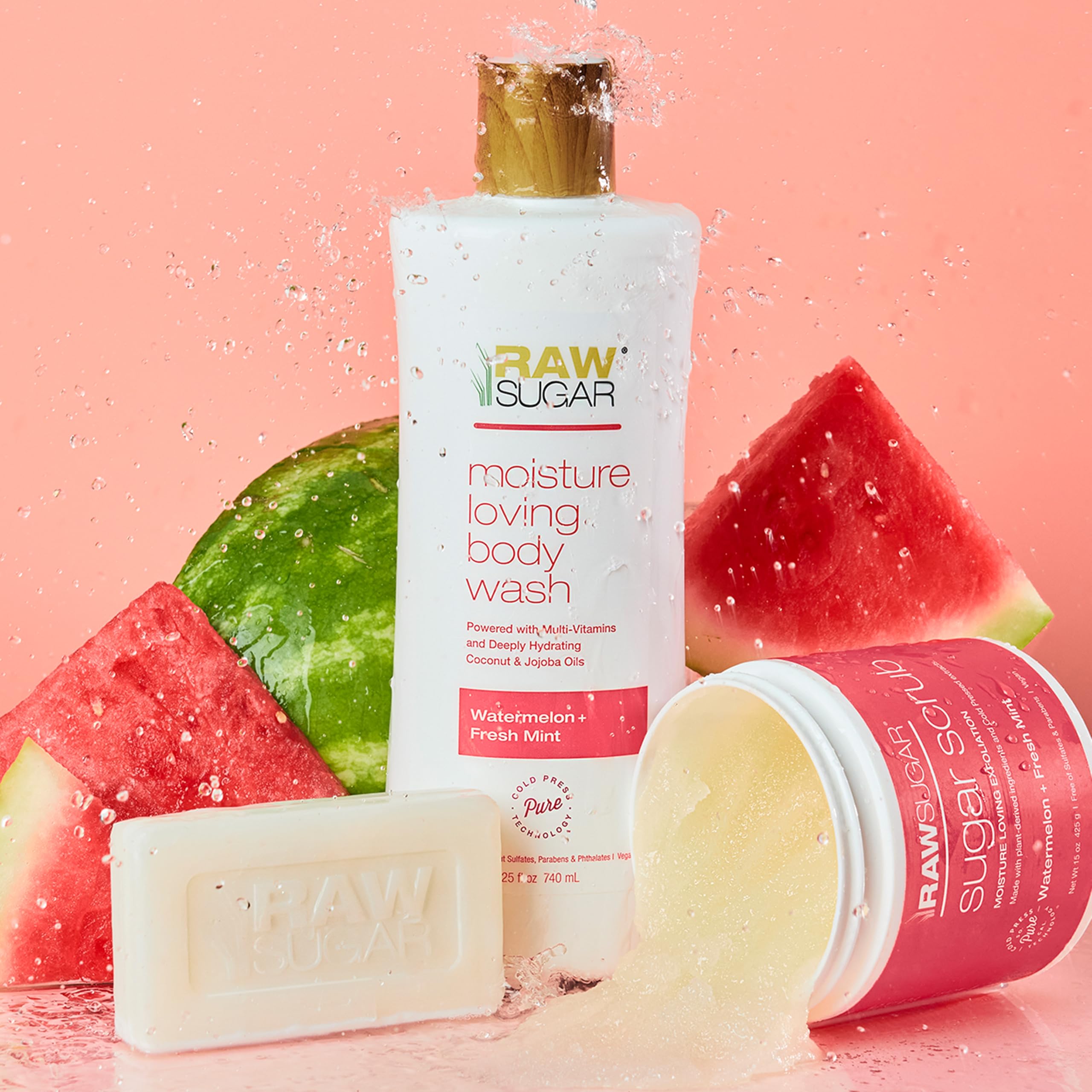 Three bottles of Raw Sugar Simply Body Wash in a pack