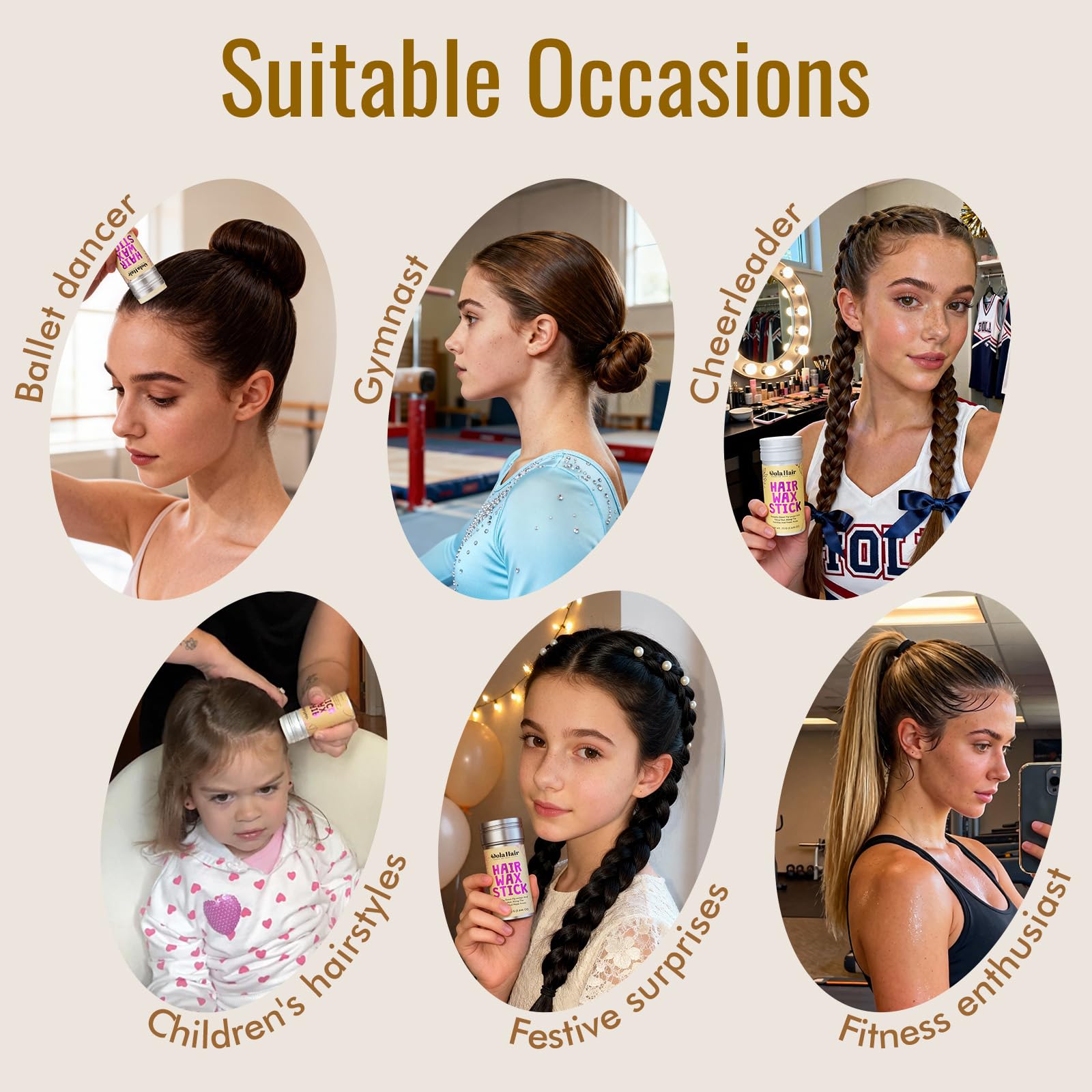 Dolahair non greasy hair wax stick for slick back ponytails and neat hair buns.