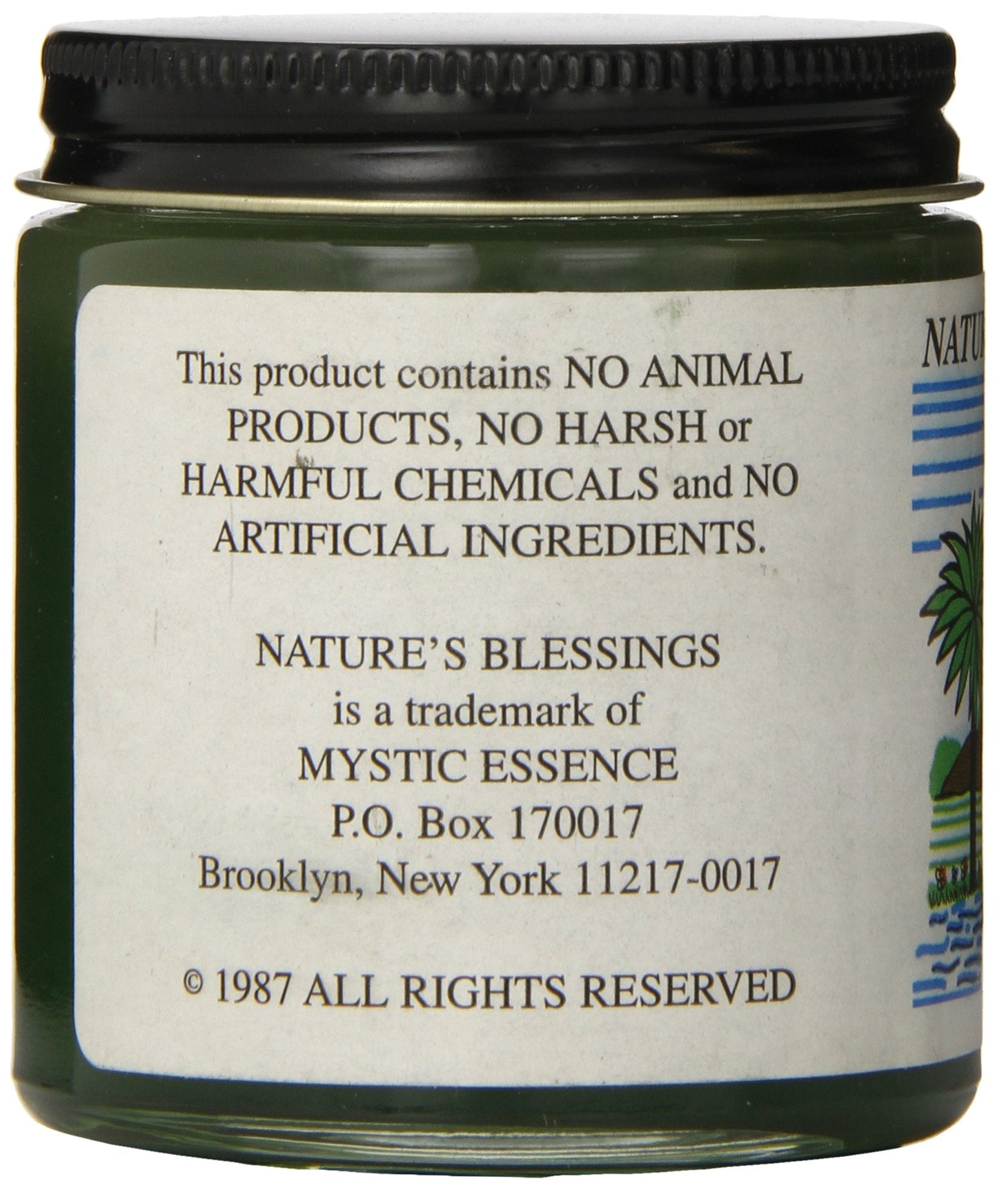 Mystic Essence restorative hair wax jar top view highlighting natural ingredients.