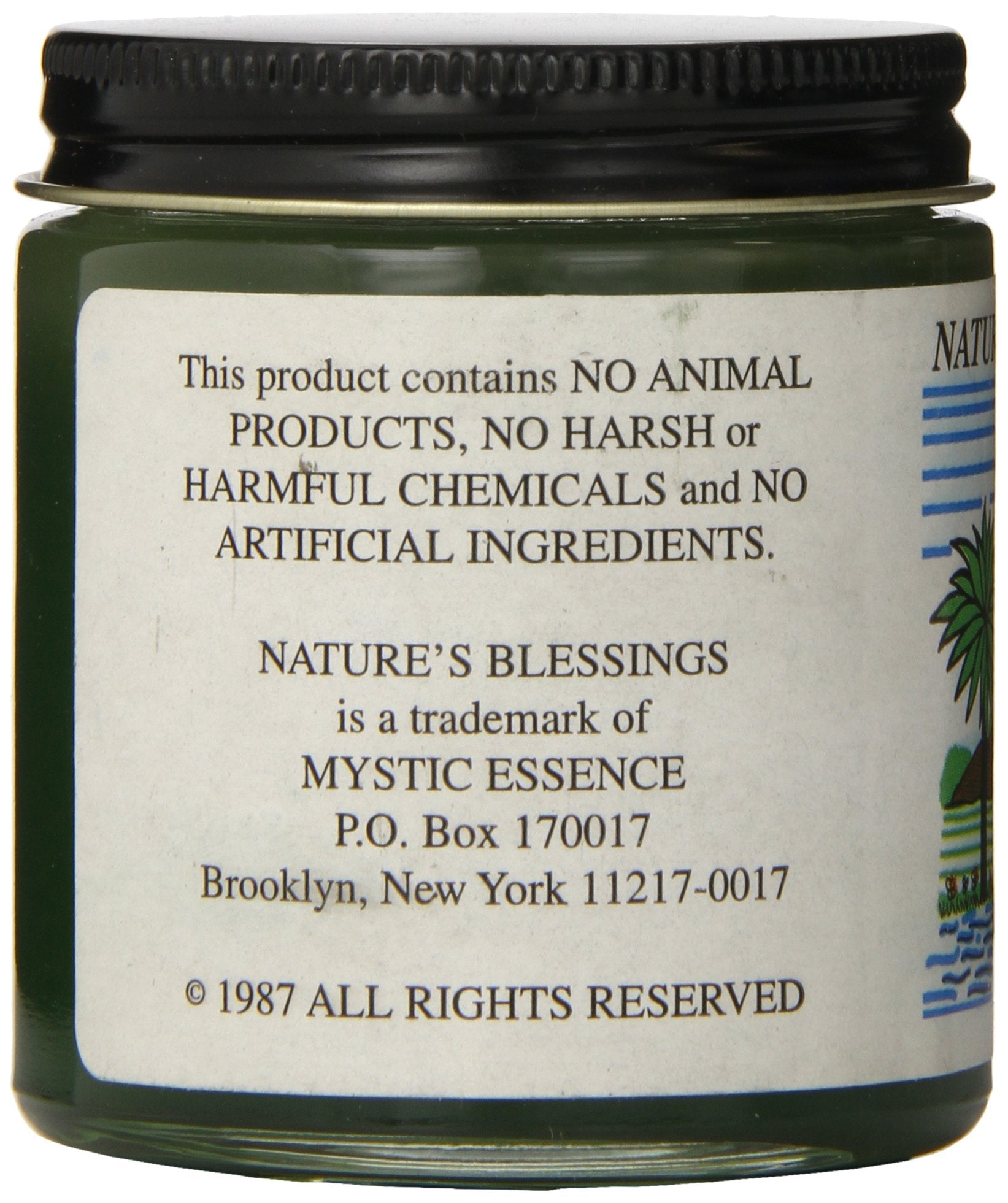 Mystic Essence restorative hair wax jar top view highlighting natural ingredients.