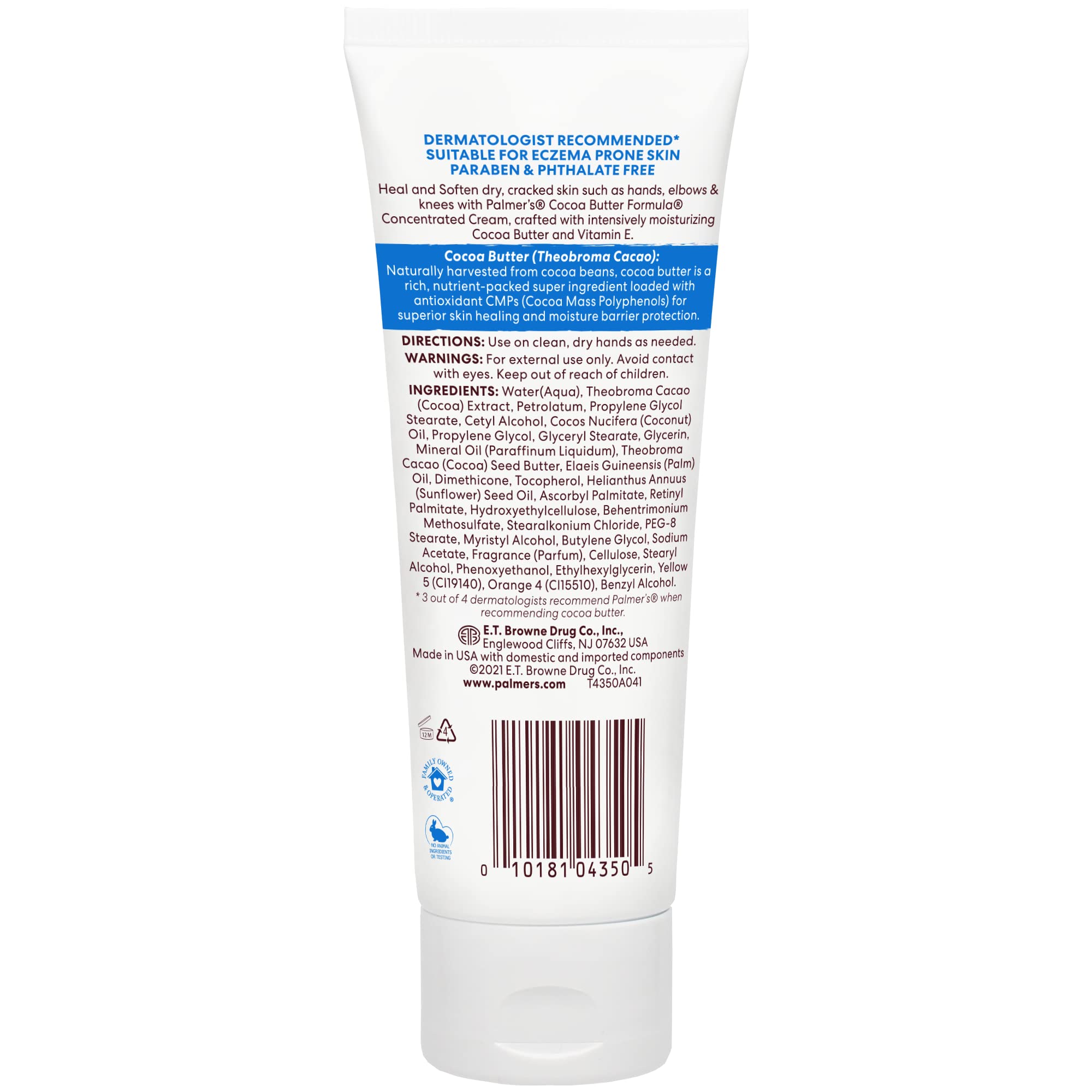 Palmer's daily skin therapy cream tube angle view highlighting vitamin E and cocoa butter benefits
