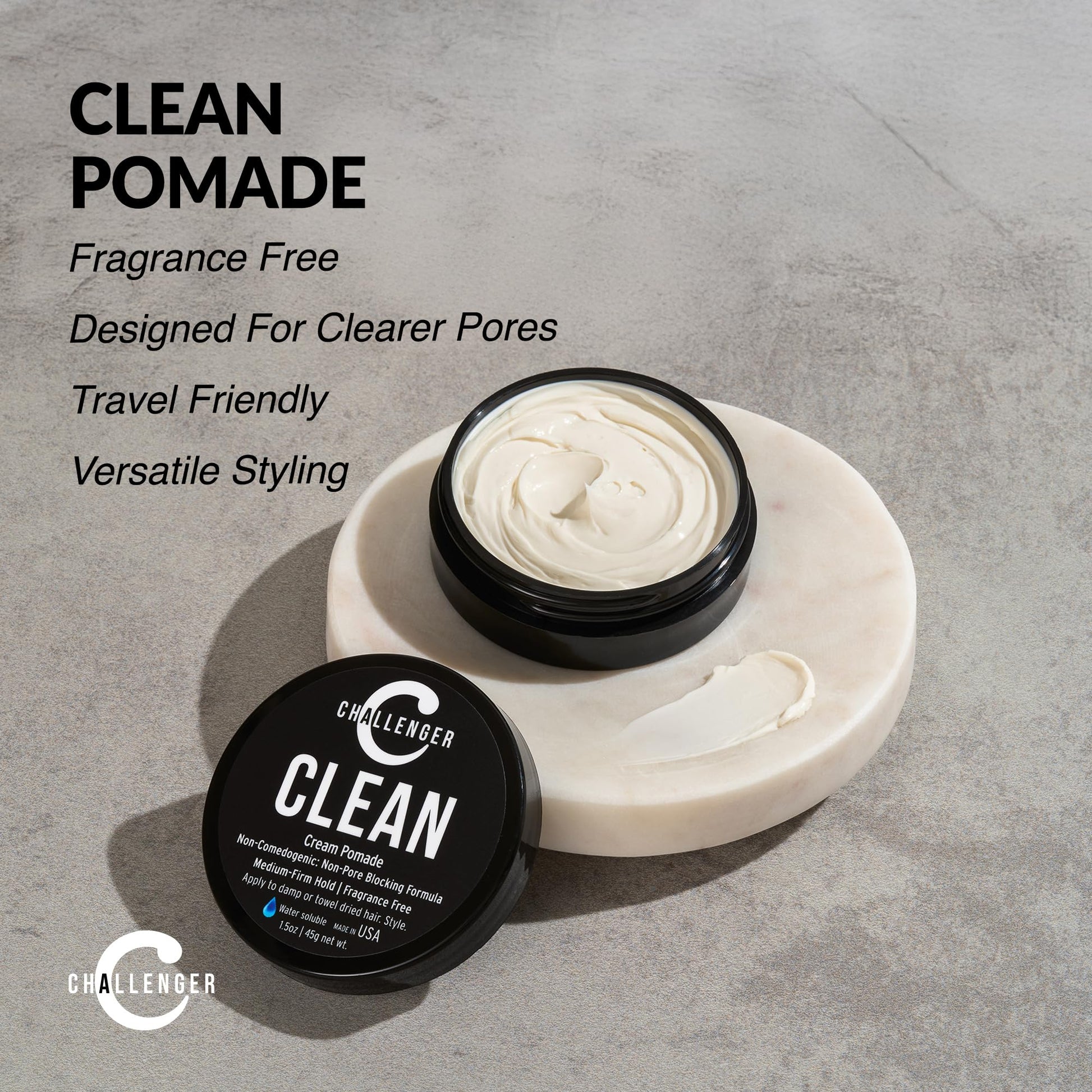 Challenger 1.5 Ounce travel friendly matte finish hair cream pomade container
