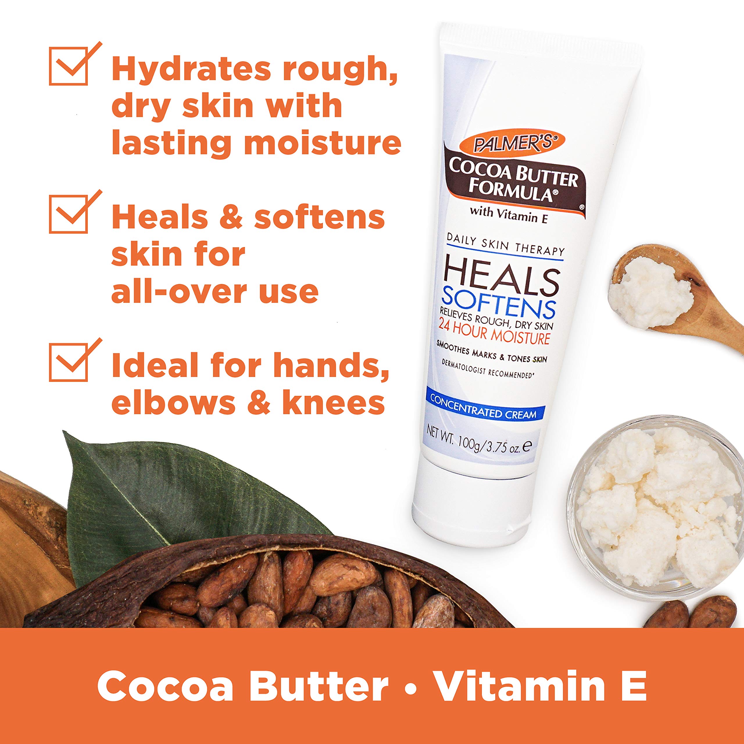 Back label of Palmer's concentrated cocoa butter cream detailing ingredients and usage instructions