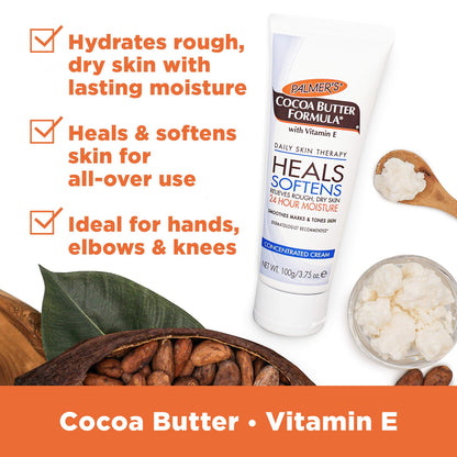 Back label of Palmer's concentrated cocoa butter cream detailing ingredients and usage instructions