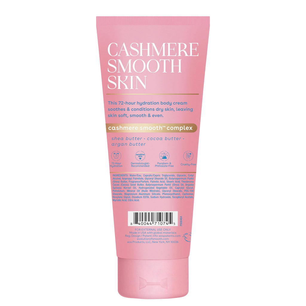 Eos vanilla cashmere body cream lifestyle product arrangement
