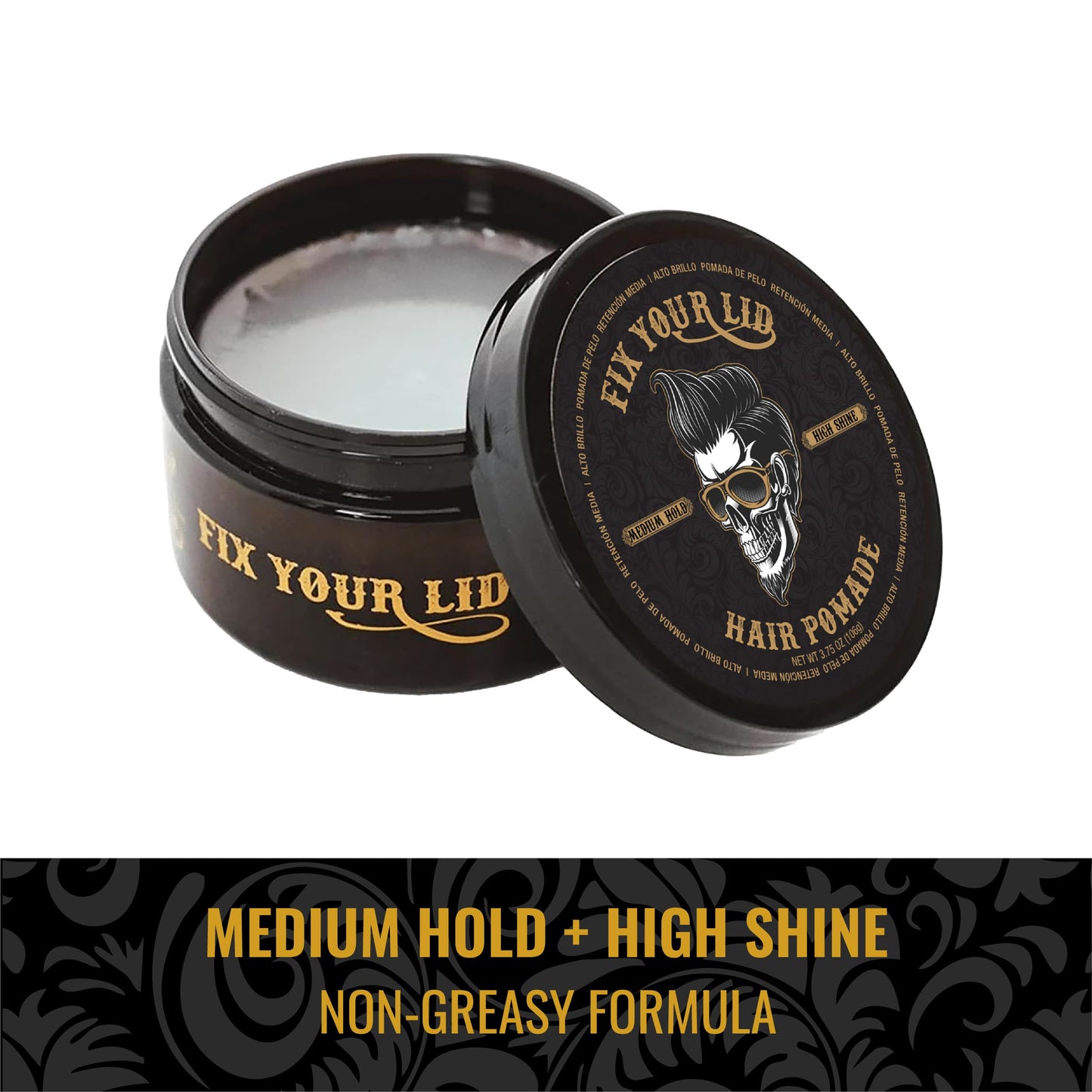 Fix Your Lid paraben free high shine pomade product texture showcasing clean water soluble formulation