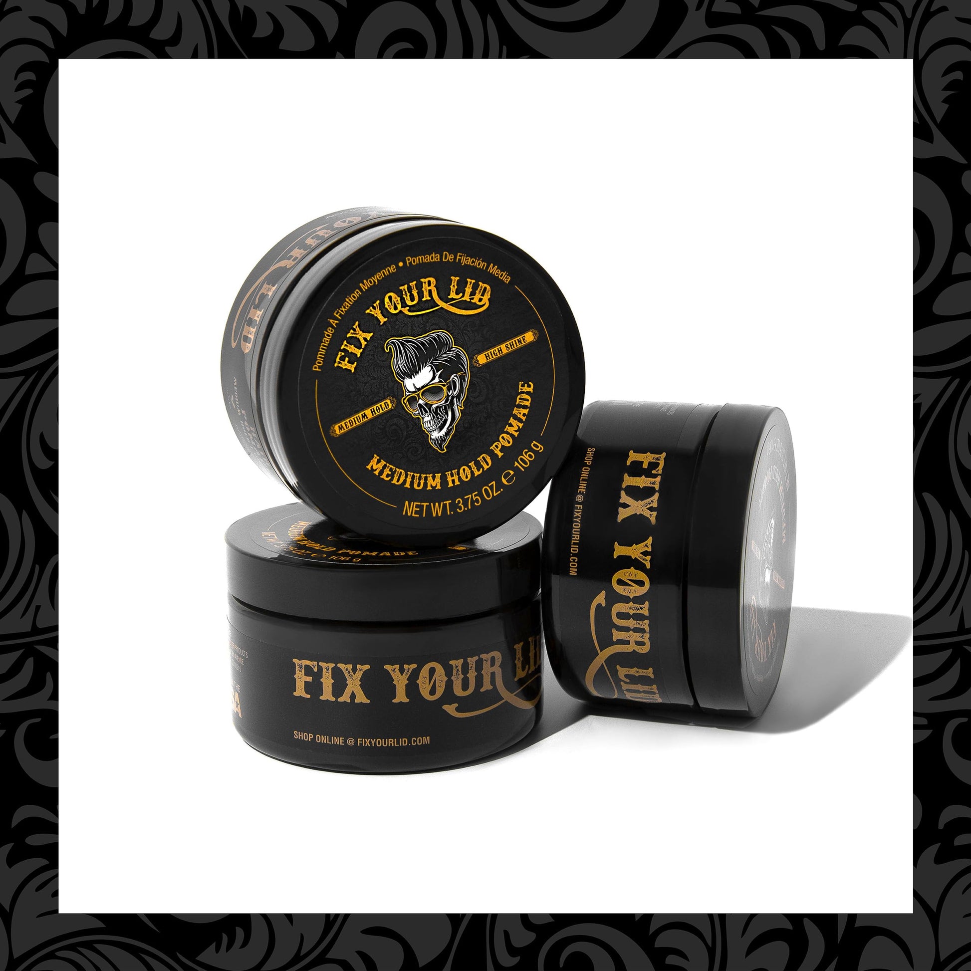 Fix Your Lid USA imported grooming pomade top lid design highlighting premium men styling brand logo