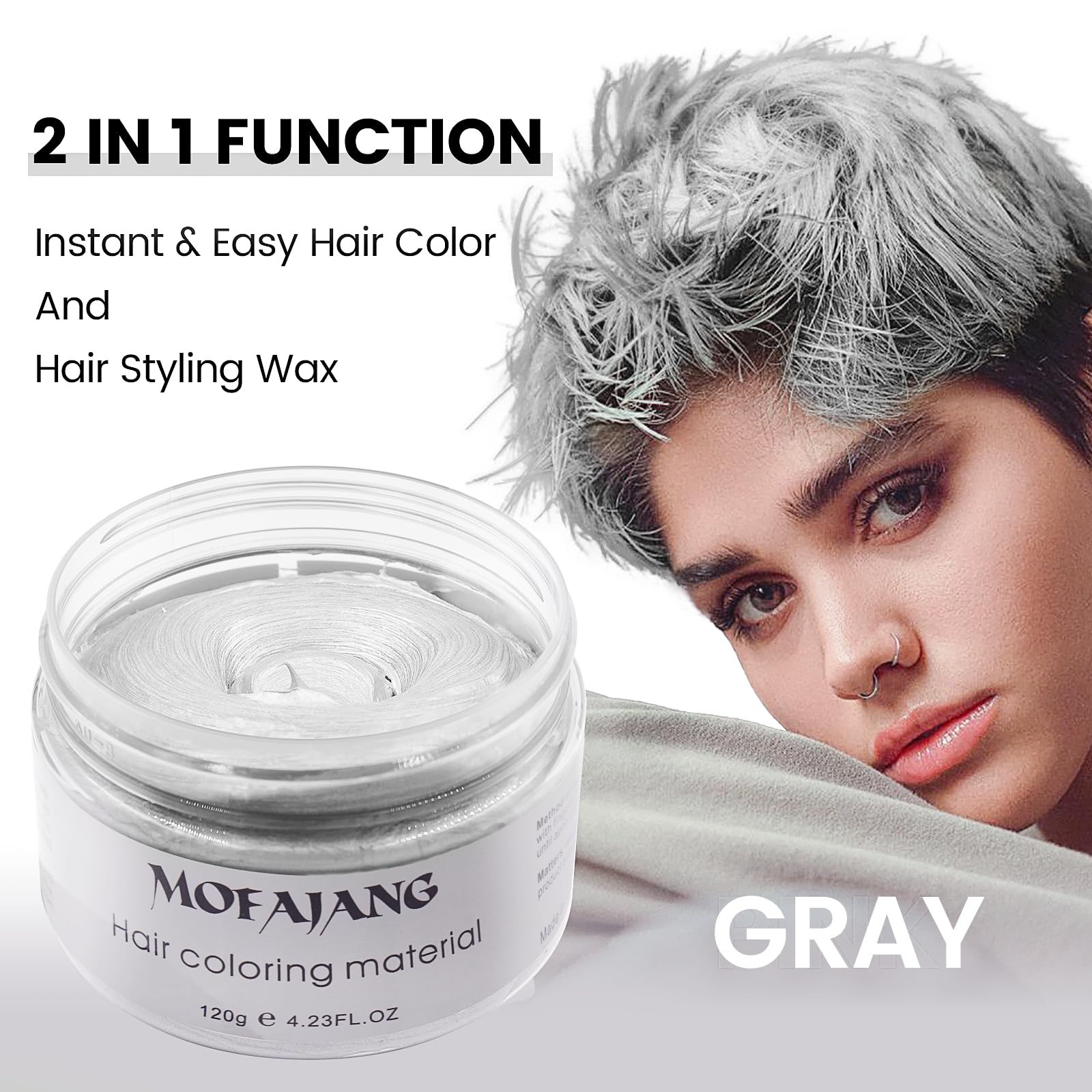 VOLLUCK temporary ash hair styling mud texture close up showing matte grey paste