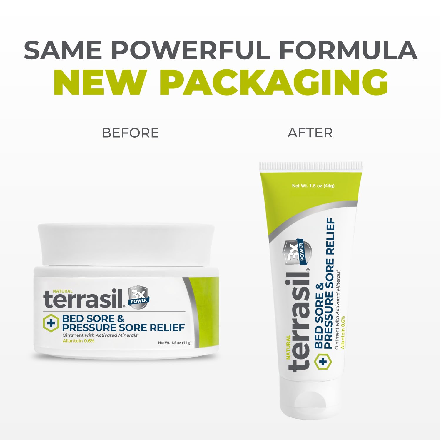 Terrasil Pressure Sores Cream packaging showing active ingredients and wound healing indications.