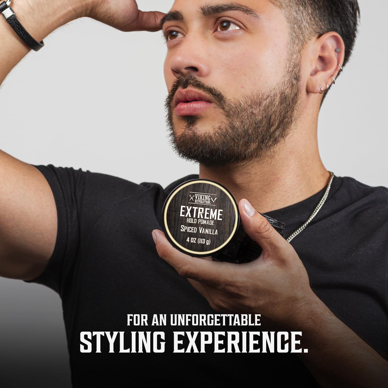 Viking Revolution extra firm mens hair pomade showing the water based styling gel texture.