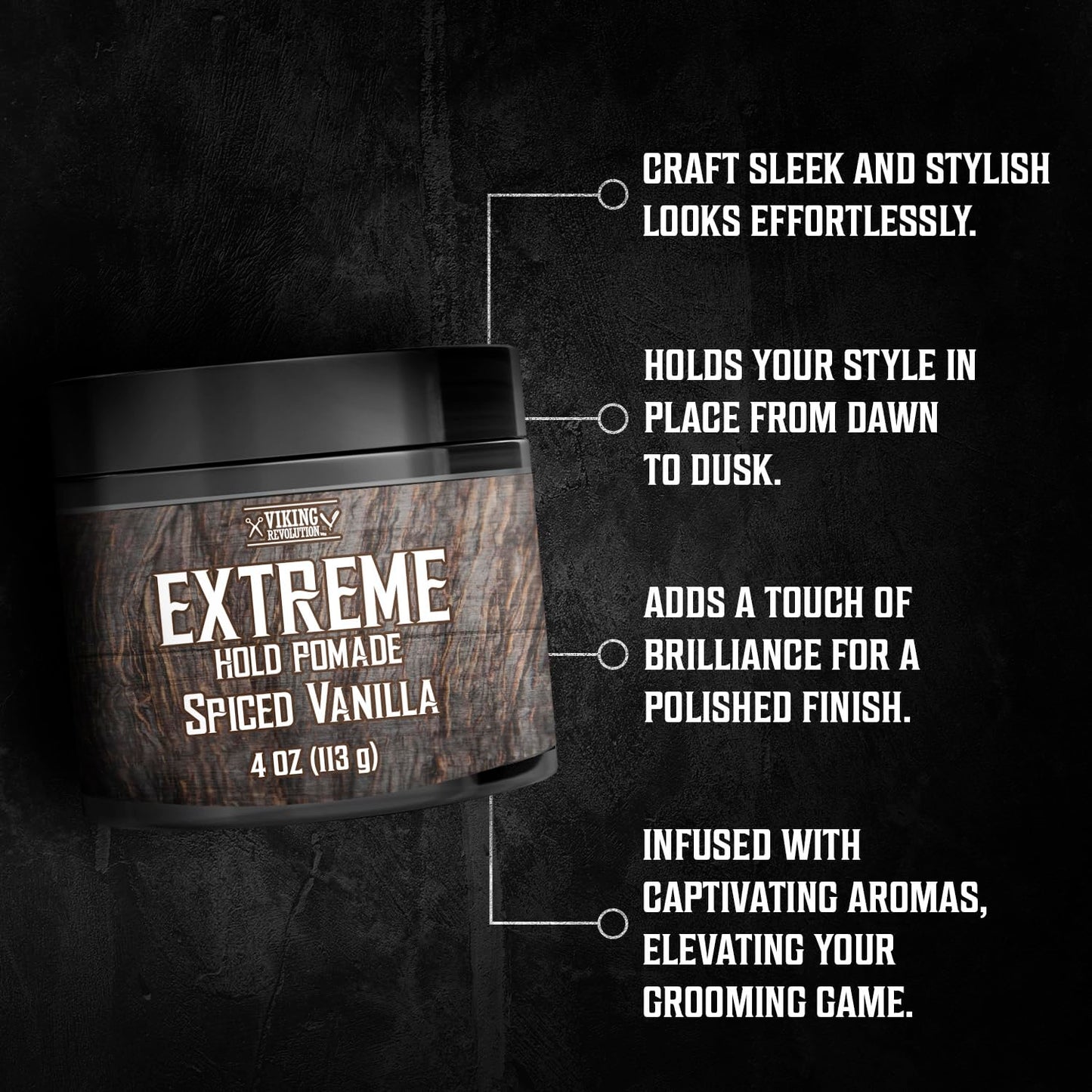 Viking Revolution spiced vanilla hair pomade jar cap with distinct brand logo styling.