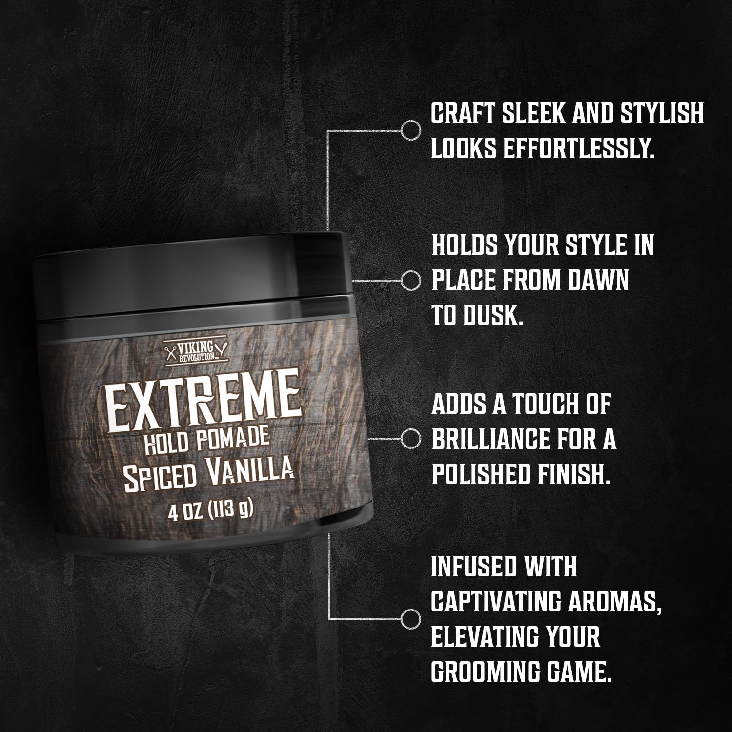 Viking Revolution spiced vanilla hair pomade jar cap with distinct brand logo styling.