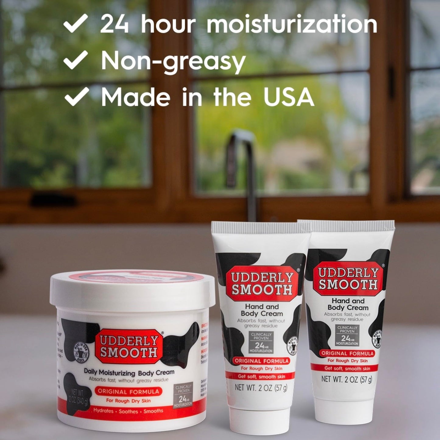Udderly Smooth daily moisturizing body cream twelve ounce jar front view showcasing original formula for rough dry skin