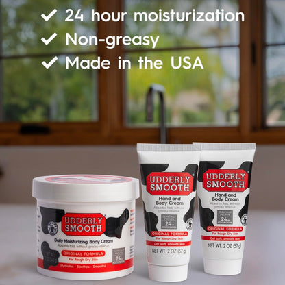 Udderly Smooth daily moisturizing body cream twelve ounce jar front view showcasing original formula for rough dry skin