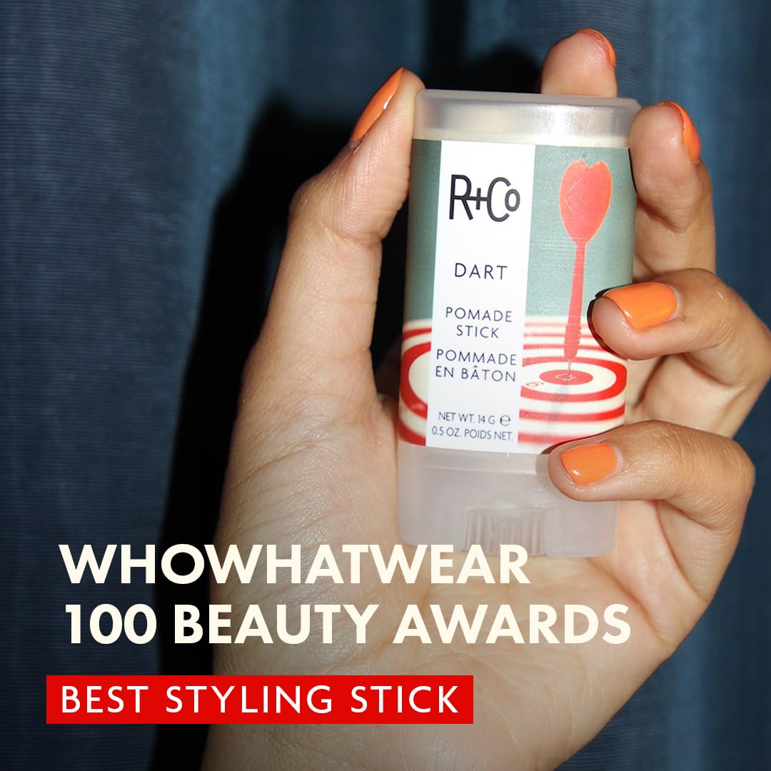Compact travel friendly R+Co Dart pomade stick texture close up