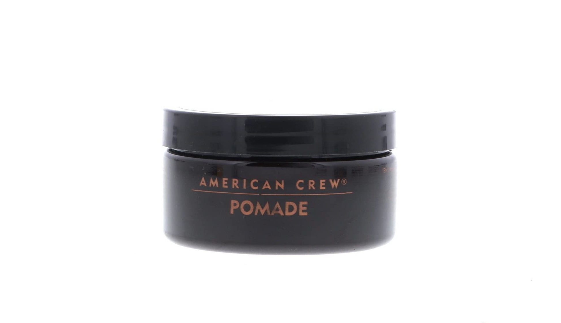 Jar of American Crew high shine pomade open to reveal the smooth styling product texture
