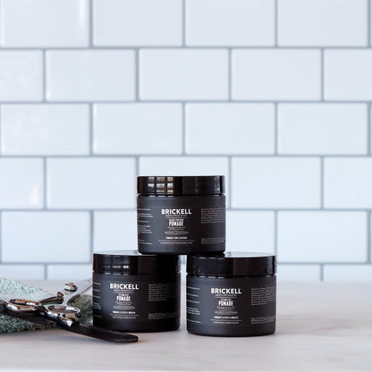 Brickell Men's Products natural organic hair clay packaging detailing argan oil ingredients
