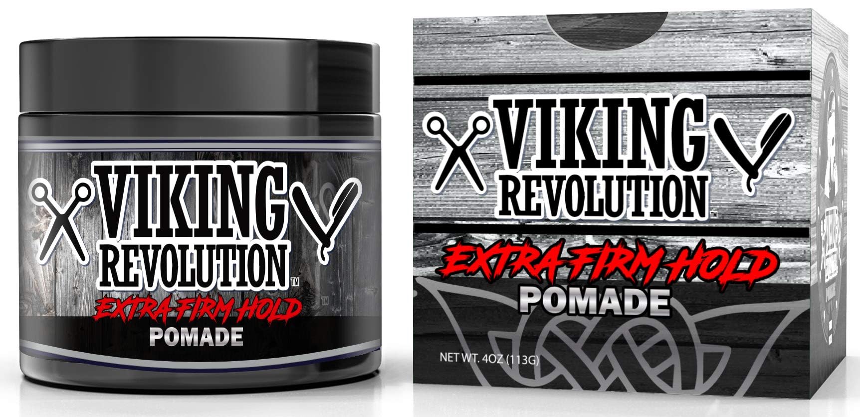 Viking Revolution Extreme Hold Hair Pomade top lid showing the distinctive viking logo design.