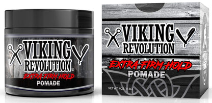 Viking Revolution Extreme Hold Hair Pomade top lid showing the distinctive viking logo design.