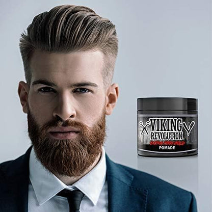 Viking Revolution water soluble mens styling wax side panel with usage instructions.