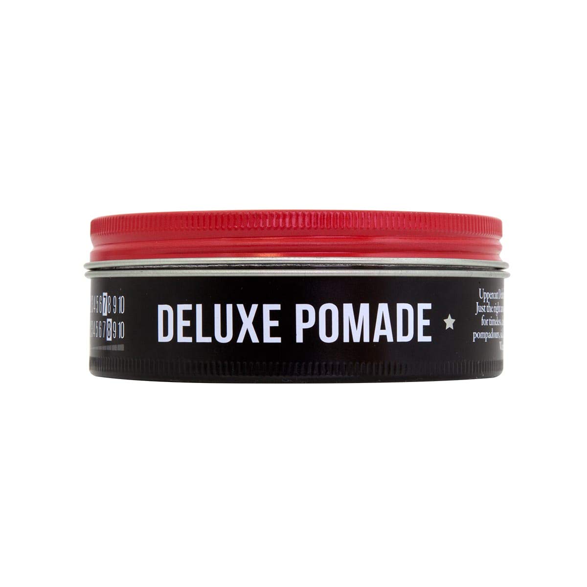 Side profile of Uppercut Deluxe strong hold men's grooming pomade canister.