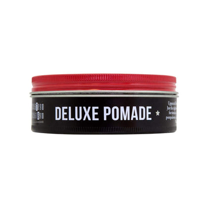 Side profile of Uppercut Deluxe strong hold men's grooming pomade canister.